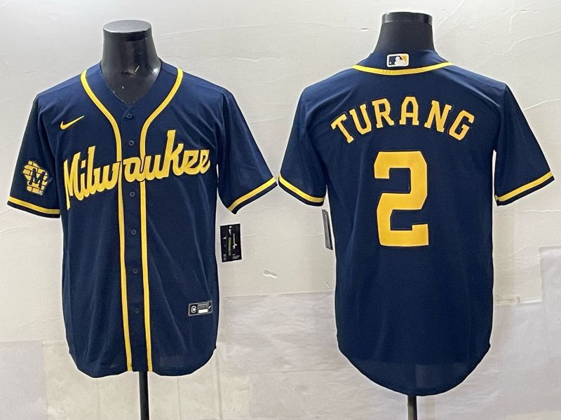 Men Milwaukee Brewers #2 Turang Drak Blue Nike MLB 2025 Jersey 04->milwaukee brewers->MLB Jersey